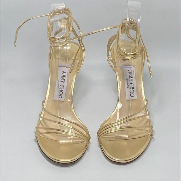 Jimmy Choo Antia Metallic Leather Ankle-Tie Sandals size 37.5 - Picture 5 of 12